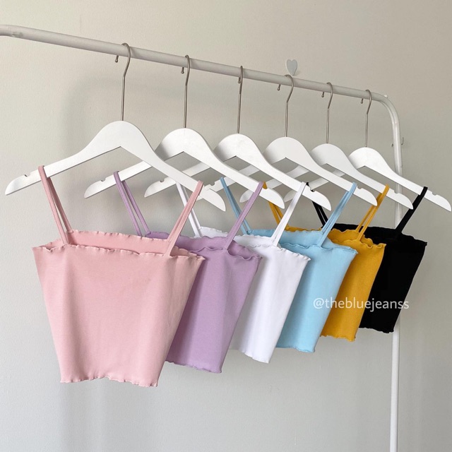 Áo 2 dây cuốn biên vải cotton mịn - Ảnh thật kèm clip