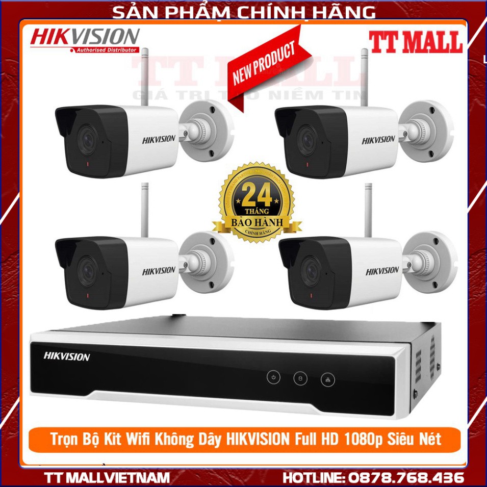 Trọn bộ 4 camera ip wifi không dây hikvision NK42W0 chính hãng Full HD 1080p- Bảo hành 2 năm