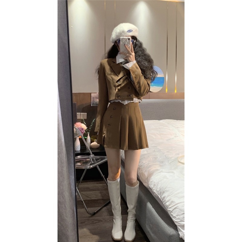 Set Áo Vest Croptop Và Chân Váy Tennis Thời TRang Dành Cho Nữ