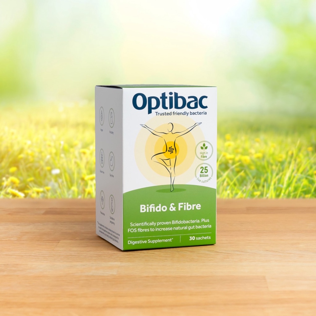 Men vi sinh Optibac Probiotics Bifido & Fibre bổ sung chất xơ, giảm táo bón - Hộp 30 gói