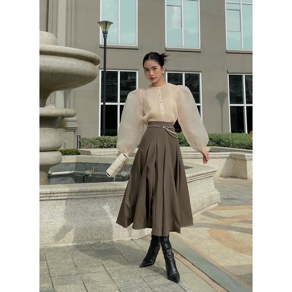 HBSM825- Áo organza cổ tròn mí gân/ HBZ359- CV dáng dài can múi