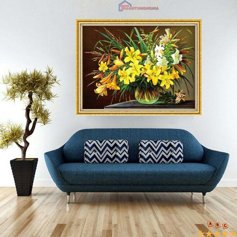 Tranh đính đá ABC bình hoa hương ly 67cm x 50cm