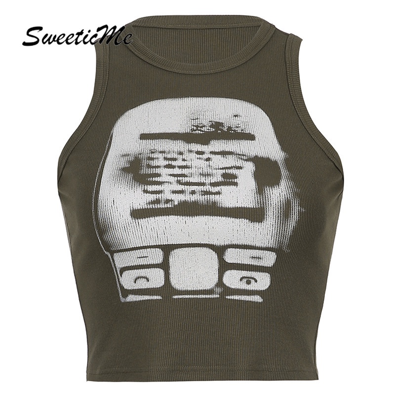 Áo Sát Nách In Họa Tiết Trừu Tượng Tương Phản Thời Trang Mới Cho Nữ