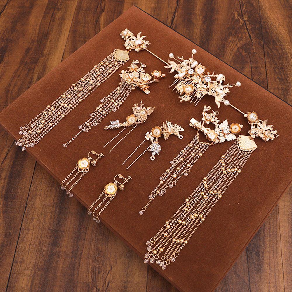 Bộ Lược Cài Tóc + Bông Tai + Lược Bằng Hợp Kim VANES1 Phong Cách Trung Hoa Dành Cho Nữ