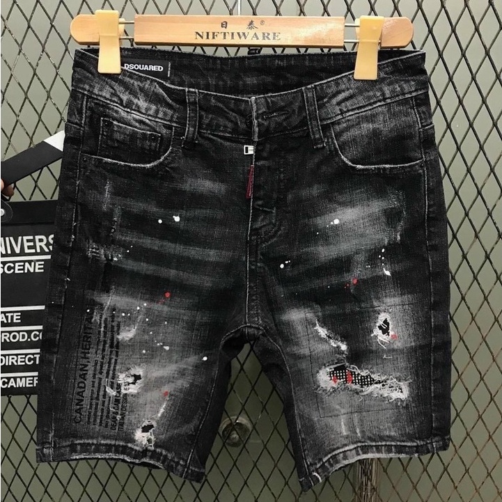 Quần short jean nam màu xanh logo thêu chất bò - quần short lửng bò nam co giãn thời trang cao cấp Tp_shop_87 ms230