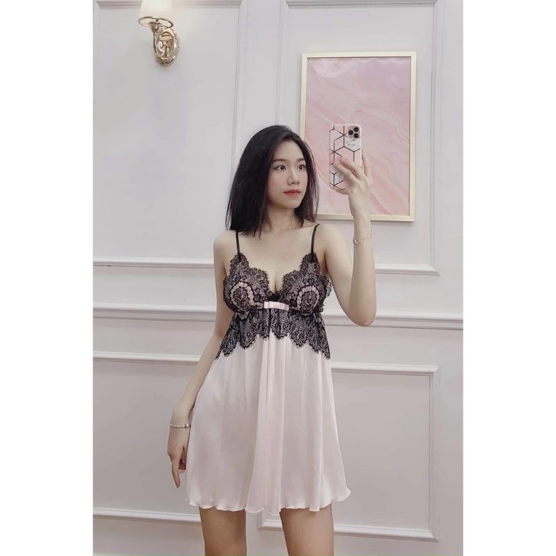 Set áo choàng + đầm ngủ lụa sexy ( tặng kèm chip ren )