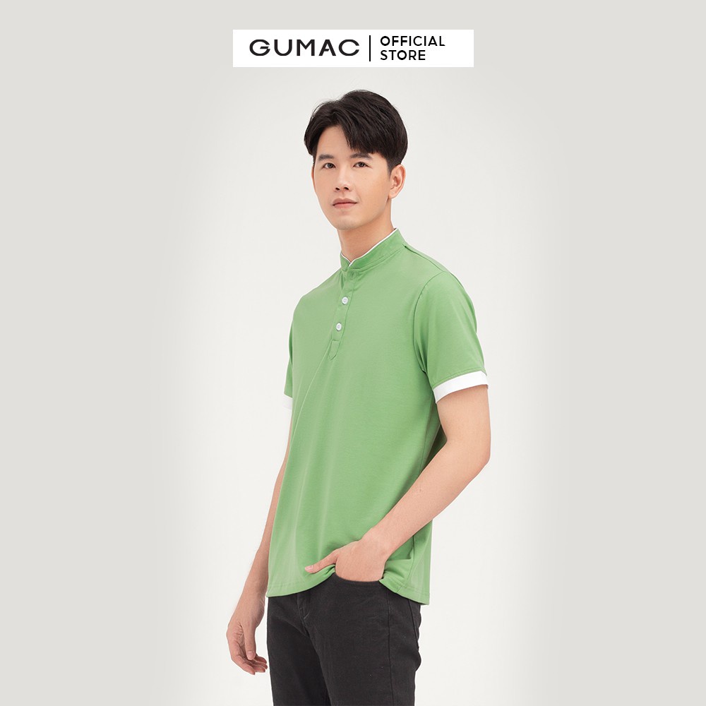 Áo thun polo nam có cổ GUMAC tay phối viền chất cotton cao cấp ATNB462