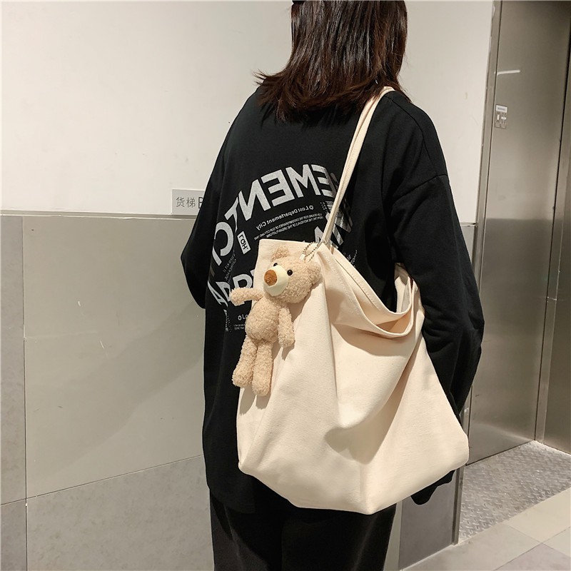 Autumn New Product Korean Version Of Large Capacity Lazy Style Hand-Carrying Shoulder Bag Green Shopping Bag Simple Canv