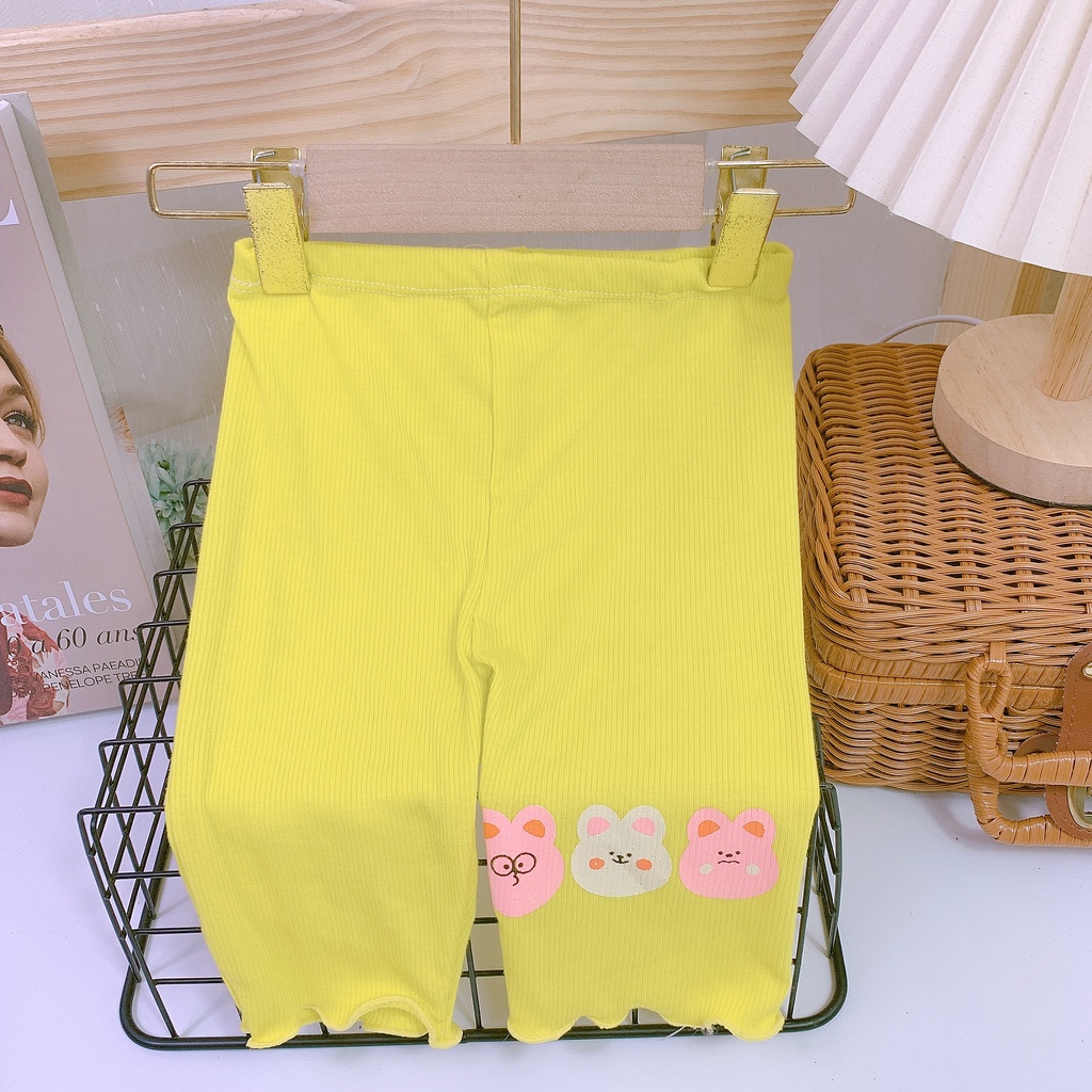 Quần legging gấu cho bé gái, chất liệu cotton tăm mềm mại, 5 màu xinh xắn