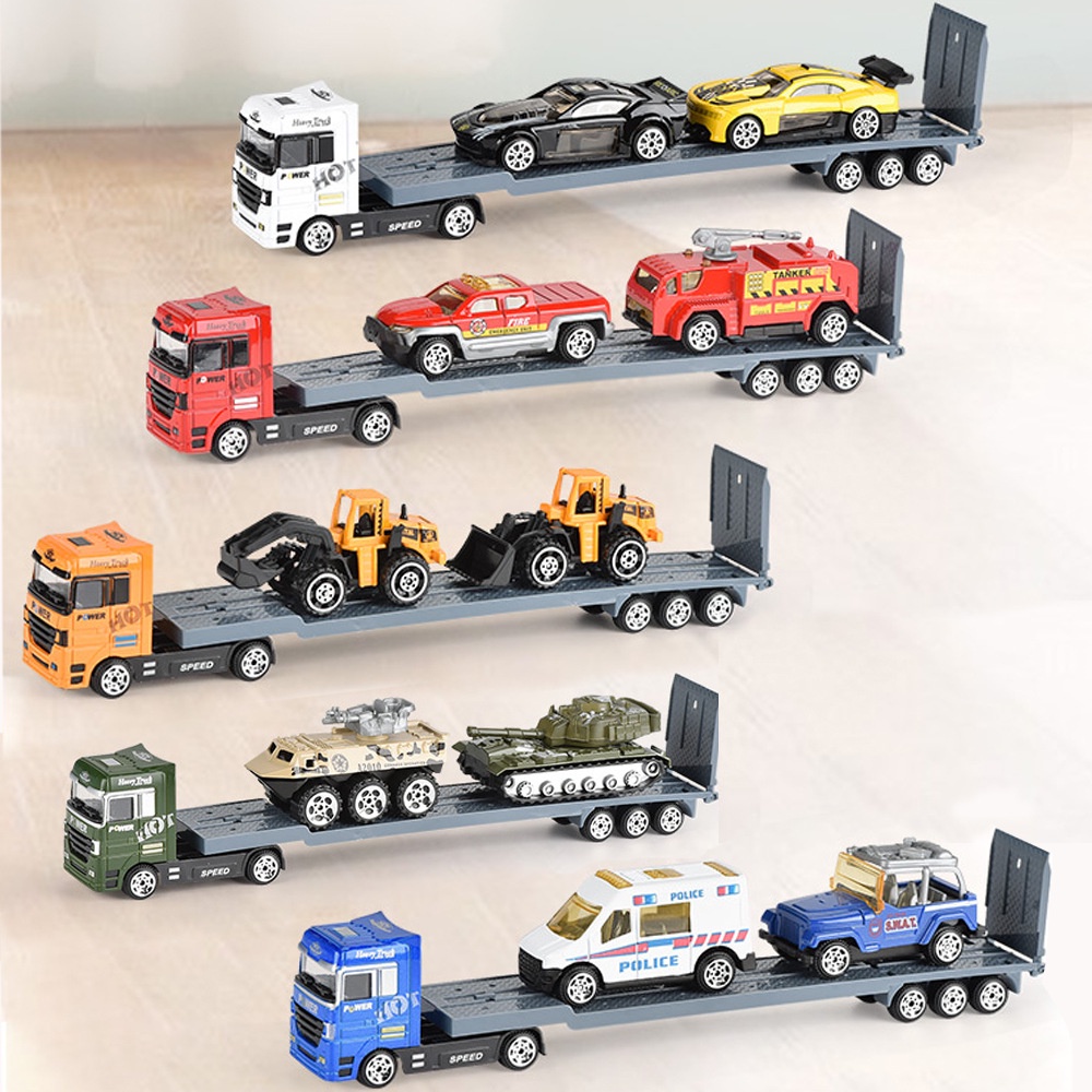 Mô hình xe đầu kéo hợp kim, Bộ xe đầu kéo container, Trực thăng, Xe cứu hỏa, Xe cảnh sát, Xe công trình