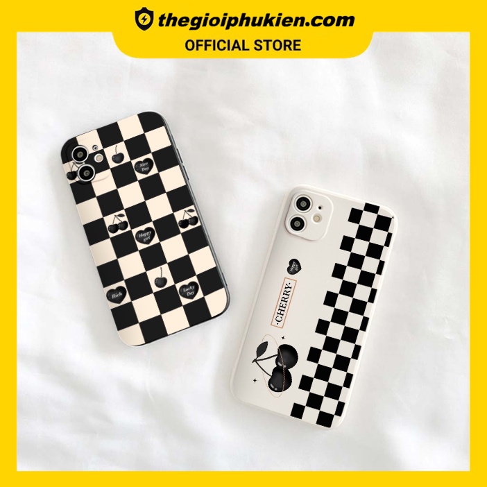 Ốp iphone - Ốp lưng iphone cạnh vuông Caro cherry dành cho ip 6 đến 14promax - ng138