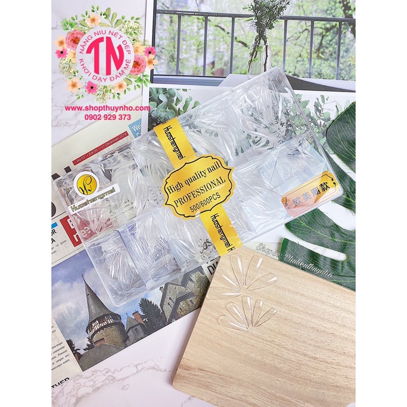 [HÀNG CHUẨN] Móng úp form nhọn, phom vuông nhọn HSM hộp kim cương - 500 móng