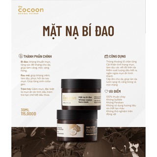 Mặt nạ bí đao cocoon 30ml giảm dầu nhờn, da mụn