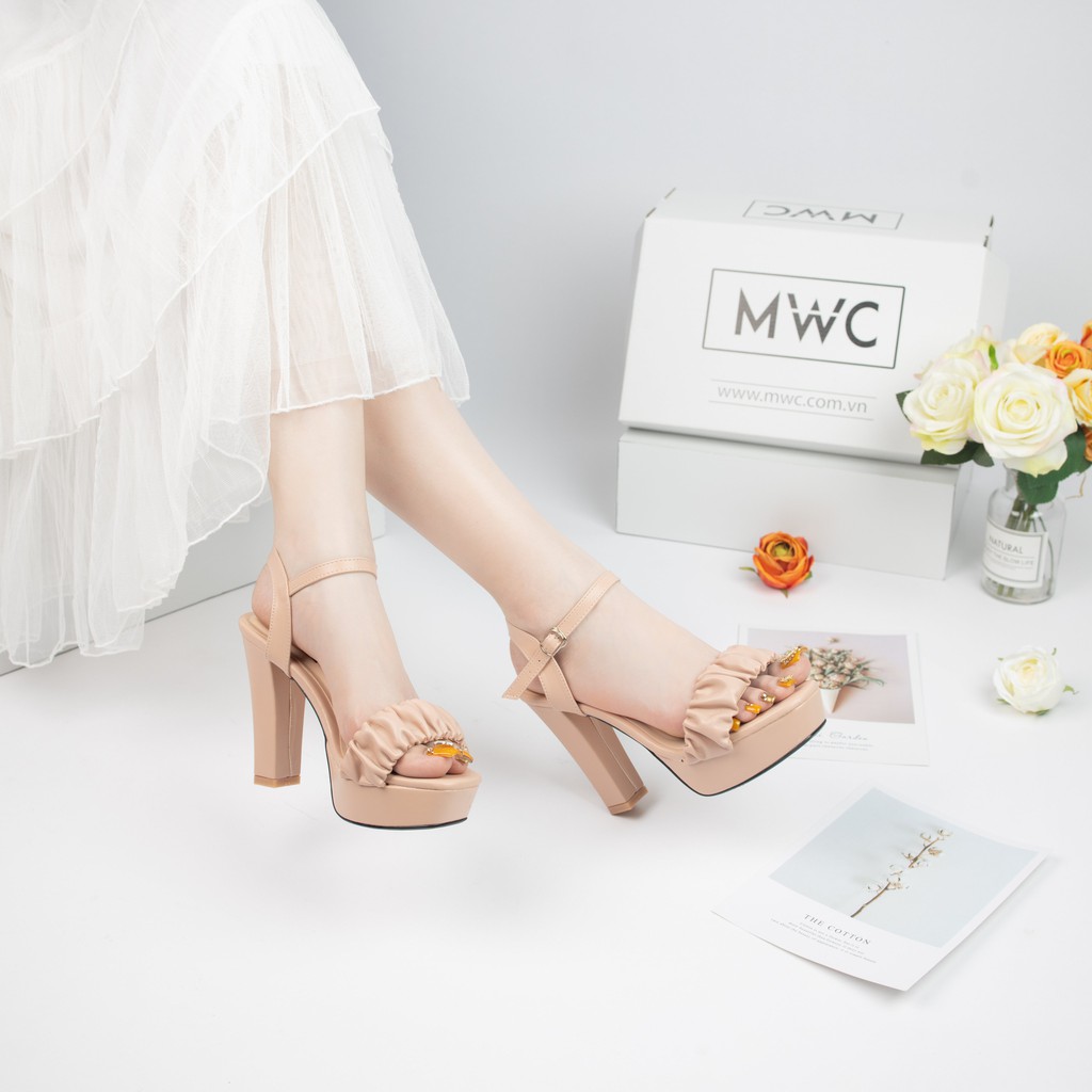 GIÀY CAO GÓT NỮ MWC - CAO GÓT ĐẾ ĐÚP GÓT VUÔNG 12CM - QUAI NGANG THIẾT KẾ NHÚN SIÊU XINH TÔN DÁNG - NUCG- 3918