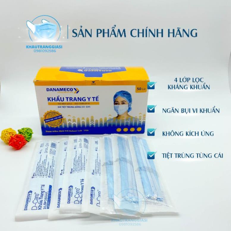 Khẩu trang y tế tiệt trùng DANAMECO đóng túi từng chiếc (Hộp 50c) | BigBuy360 - bigbuy360.vn