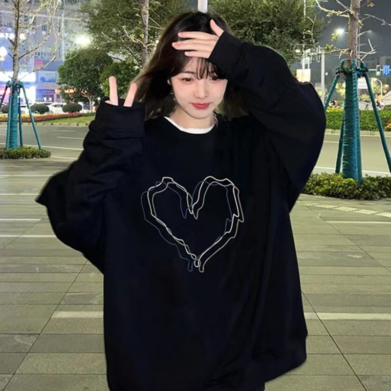 Áo sweater ZHELIHANGFEI tay dài dáng rộng họa tiết in theo phong cách preppy độc đáo