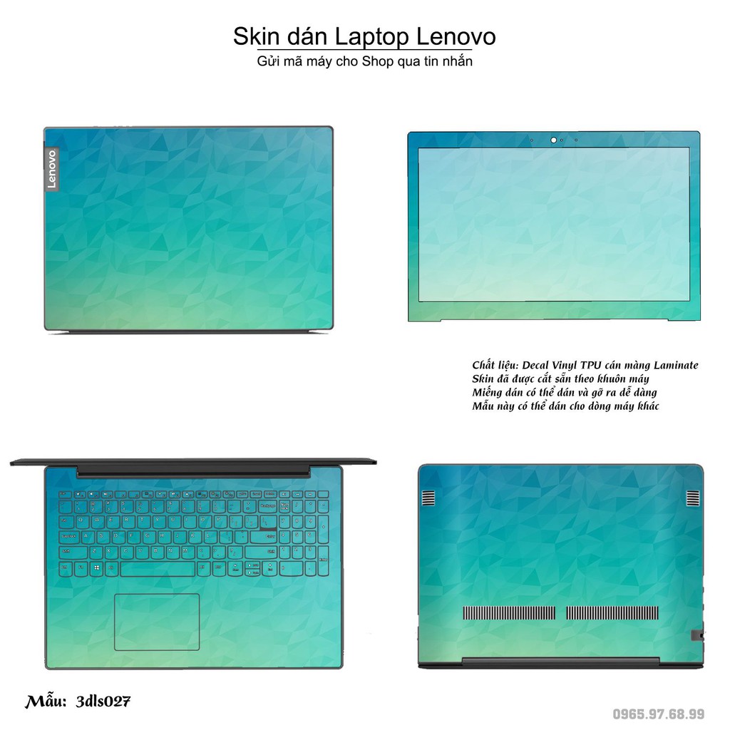 Skin dán Laptop Lenovo in hình 3D Image (inbox mã máy cho Shop)