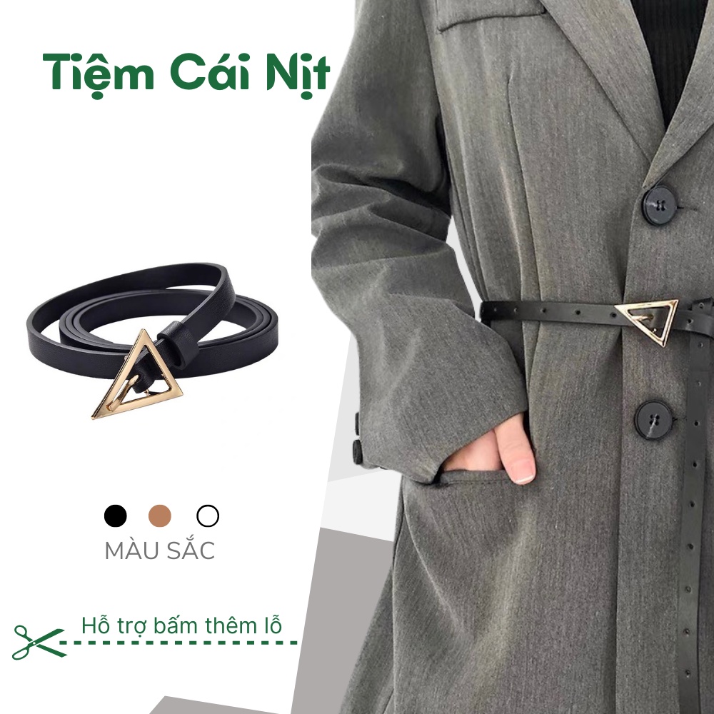Đai thắt lưng váy tam giác mặt vàng Ulzzang bản nhỏ- Dây nịt áo vest đầm mảnh nhỏ 1.1 cm ĐV004 có đục lỗ- Tiệm Cái Nịt