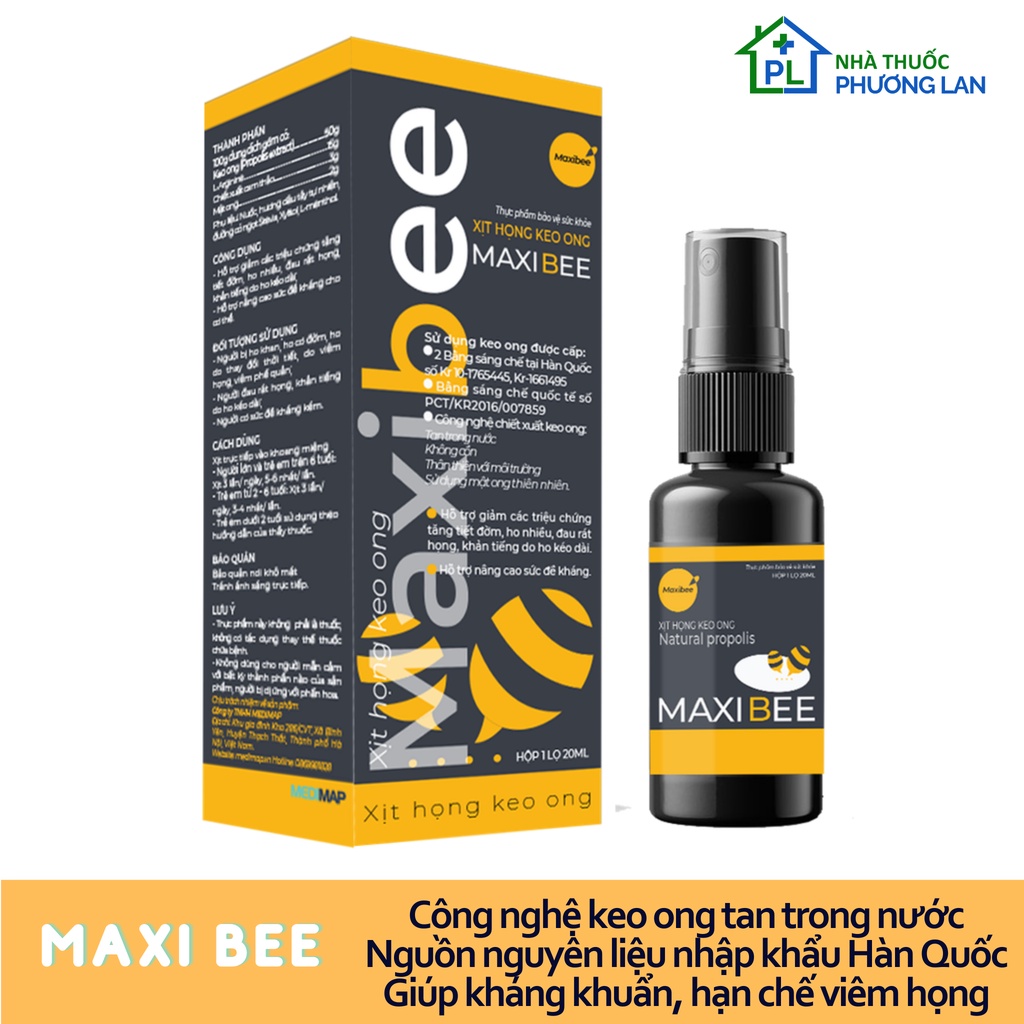 Xịt họng Keo ong kháng khuẩn, giảm ho, chống viêm - xịt họng keo ong Maxi Bee 20ml