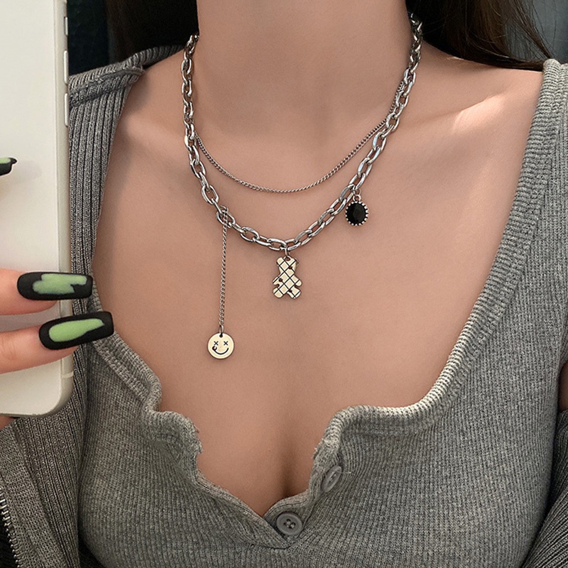 Vòng cổ Choker Mặt Hình Gấu Mặt Cười Phong Cách Cổ Điển