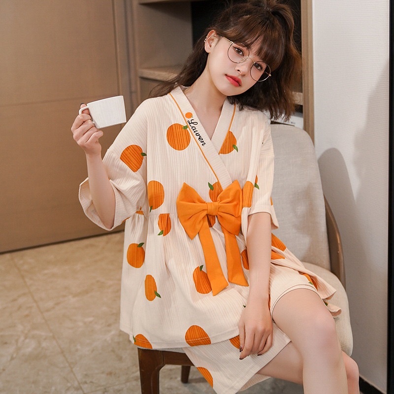 Bộ Đồ Ngủ Yukata  Phong Cách Nhật Bản - Pyjama Mặc Nhà Nơ Cổ Chữ V