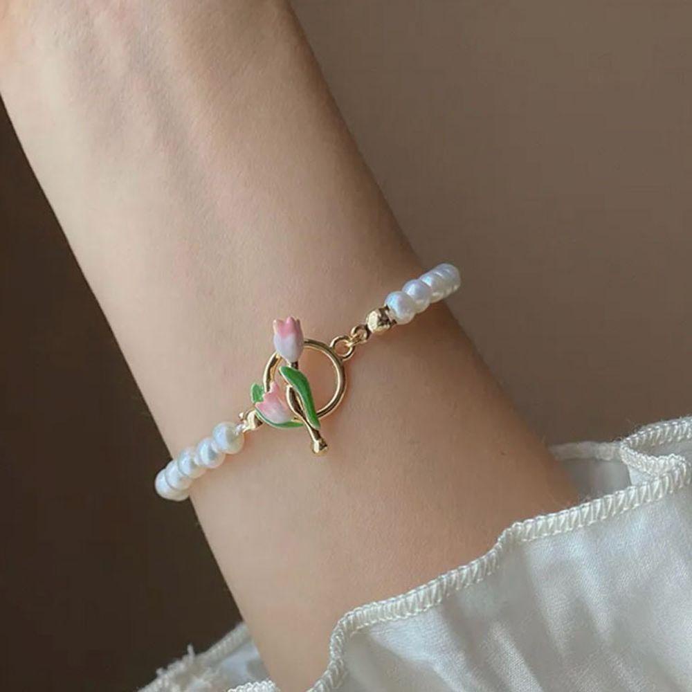 QQMALL Vòng Đeo Tay Hình Hoa Tulip Phong Cách Vintage Dành Cho Nữ