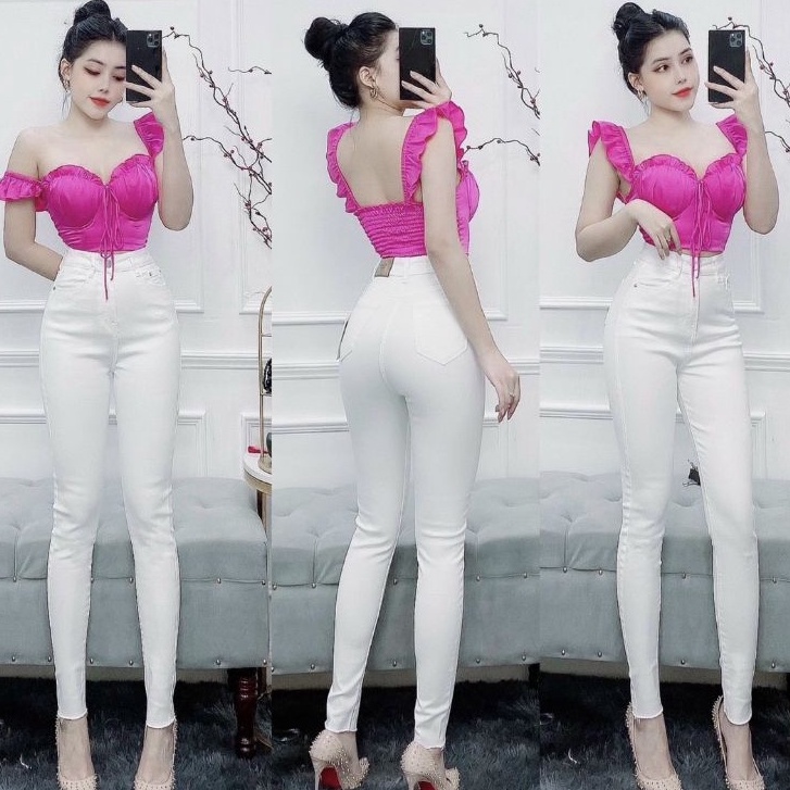 Quần Jeans Nữ Lưng Cao Trắng Đen. Quần Jean Nữ Màu Trắng From Lưng Cao Nâng Mông