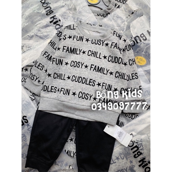 Bộ Nỉ Bé Trai In Chữ Muối Tiêu PR
