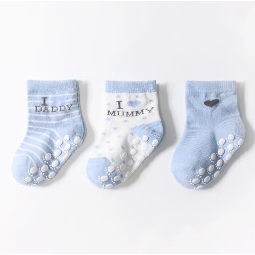 Vớ (tất) cotton cổ cao chống trượt MUMMY DADDY (Set 3 đôi) cho bé