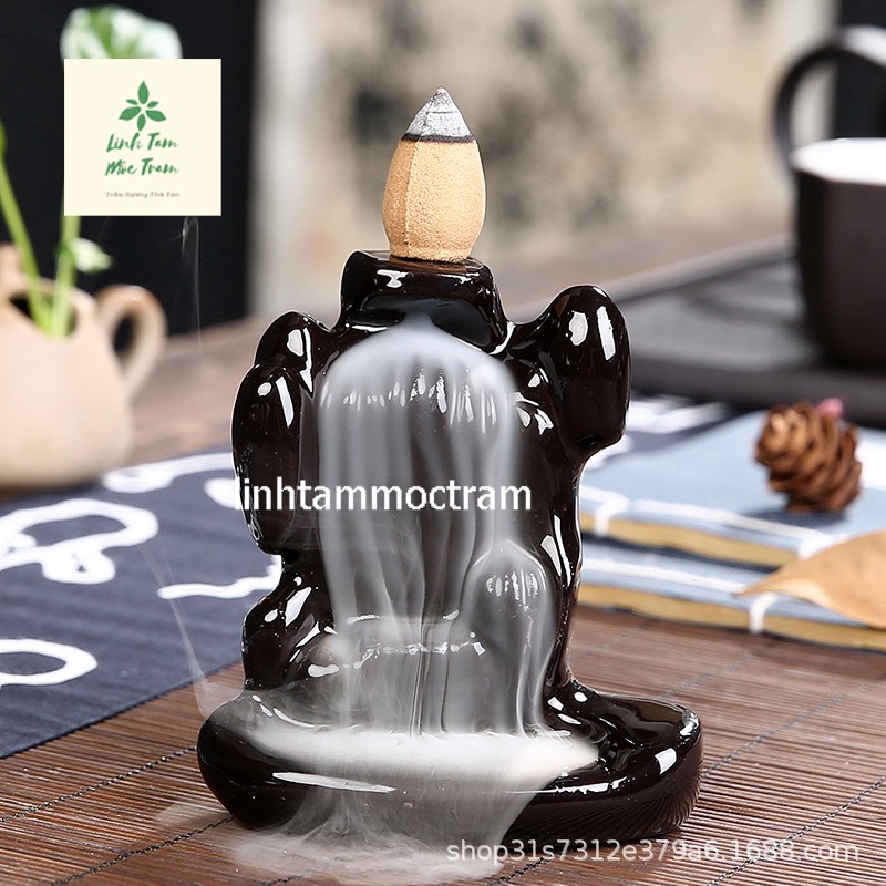 Thác khói trầm hương đế đặt nhang nụ nhang tăm gốm sứ tặng 1 nụ trầm