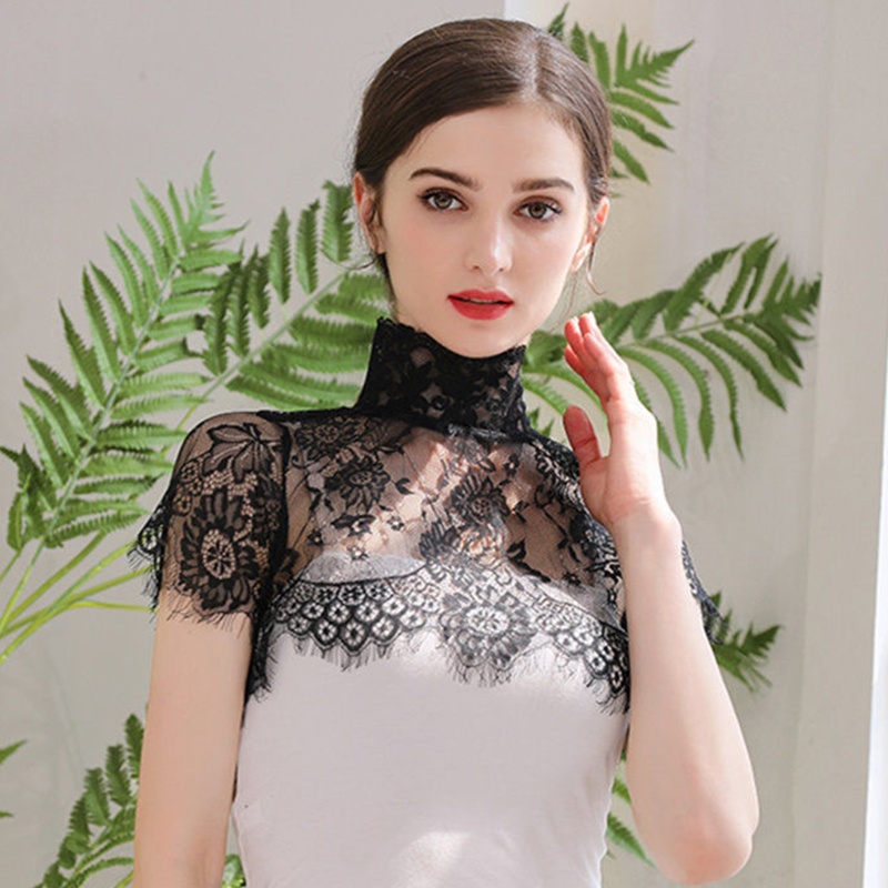 Cổ áo sơ mi giả phối ren hoa có thể tháo rời thiết kế thời trang cho nữ