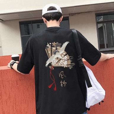 Áo thun nam nữ in hình chim hạc form rộng phong cách Nhật Bản vải mềm mại HO3