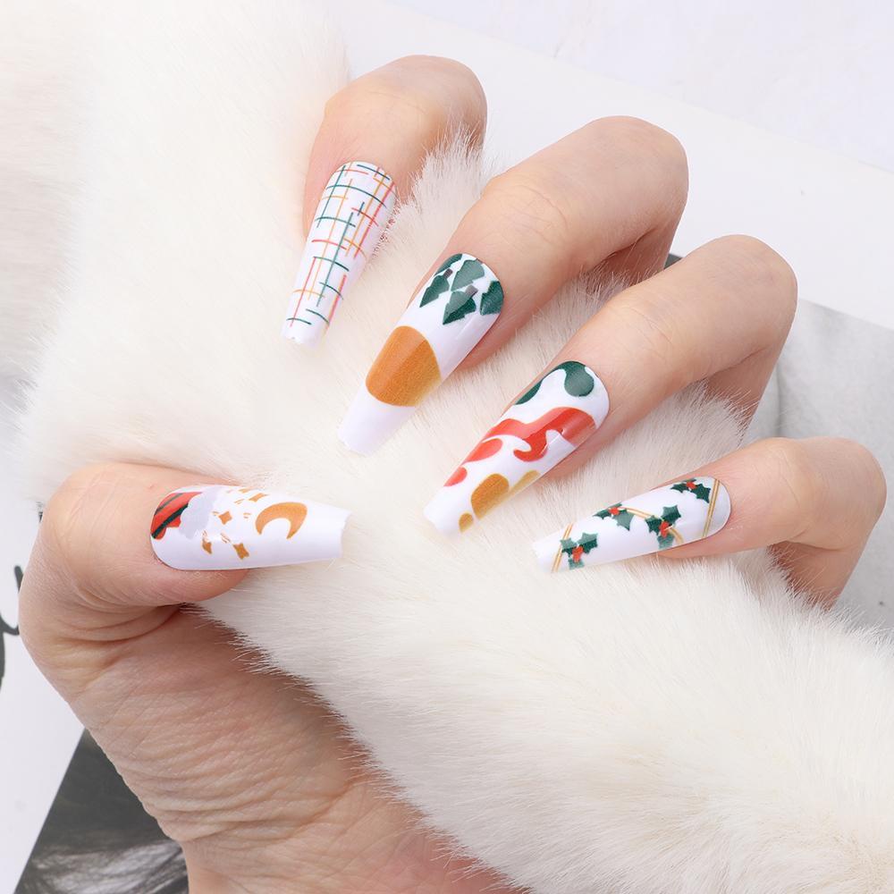 WATTLE Bộ 24 Móng Tay Giả Trang Trí Chủ Đề Giáng Sinh