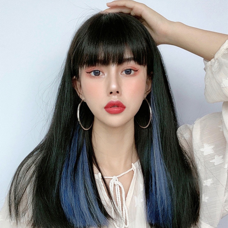 Bộ Tóc Giả Thẳng Dài 50CM 10 Màu Làm Từ Sợi Tổng Hợp Tiện Dụng