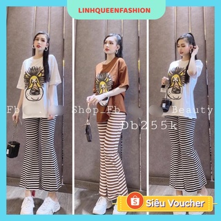 Sét bộ thể thao mix quần kẻ ống loe tllt001
