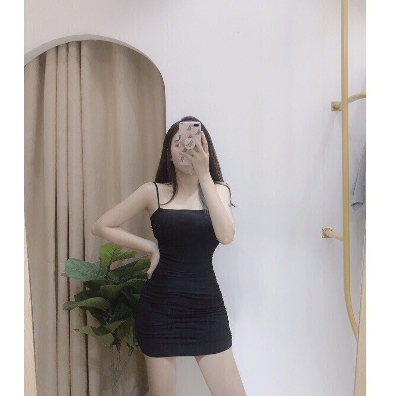Váy body 2 dây chun nhún hông chất cottonzip ôm tôn dáng cho nữ Yoomeclothing [ẢNH THẬT TẠI SHOP] | BigBuy360 - bigbuy360.vn