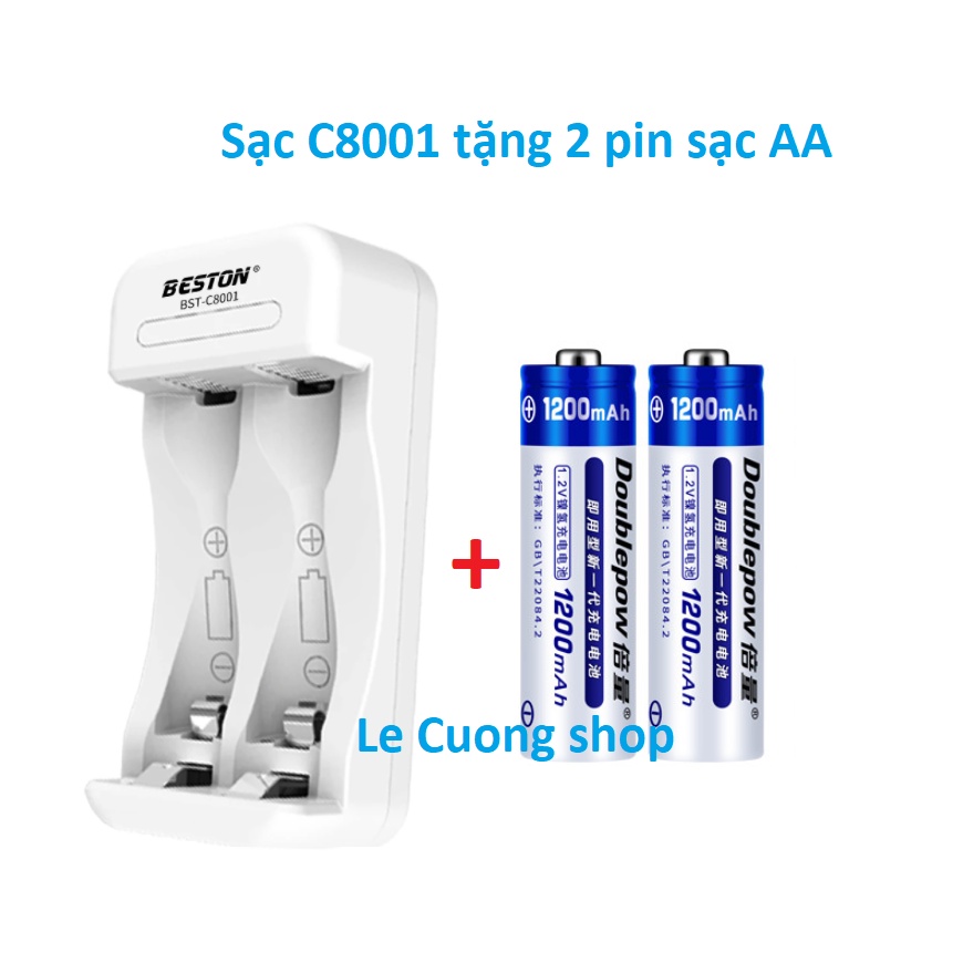 Bộ sạc pin 2 khe BESTON BST-C8001 ,Pin Sạc  AA 1200mah, có thể sạc từng viên.