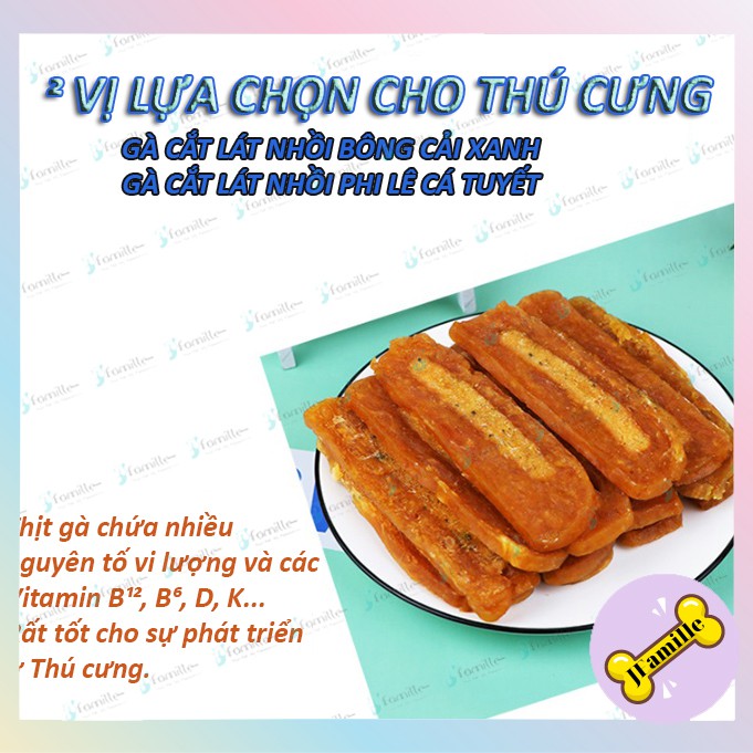 [NGON TUYỆT]Thịt Gà Nhồi Bông Cải, Cá Tuyết Cho Thú Cưng. Bánh Thưởng Dinh Dưỡng, Đồ Ăn Vặt Chó Mèo. Gói 100gr-JFamille