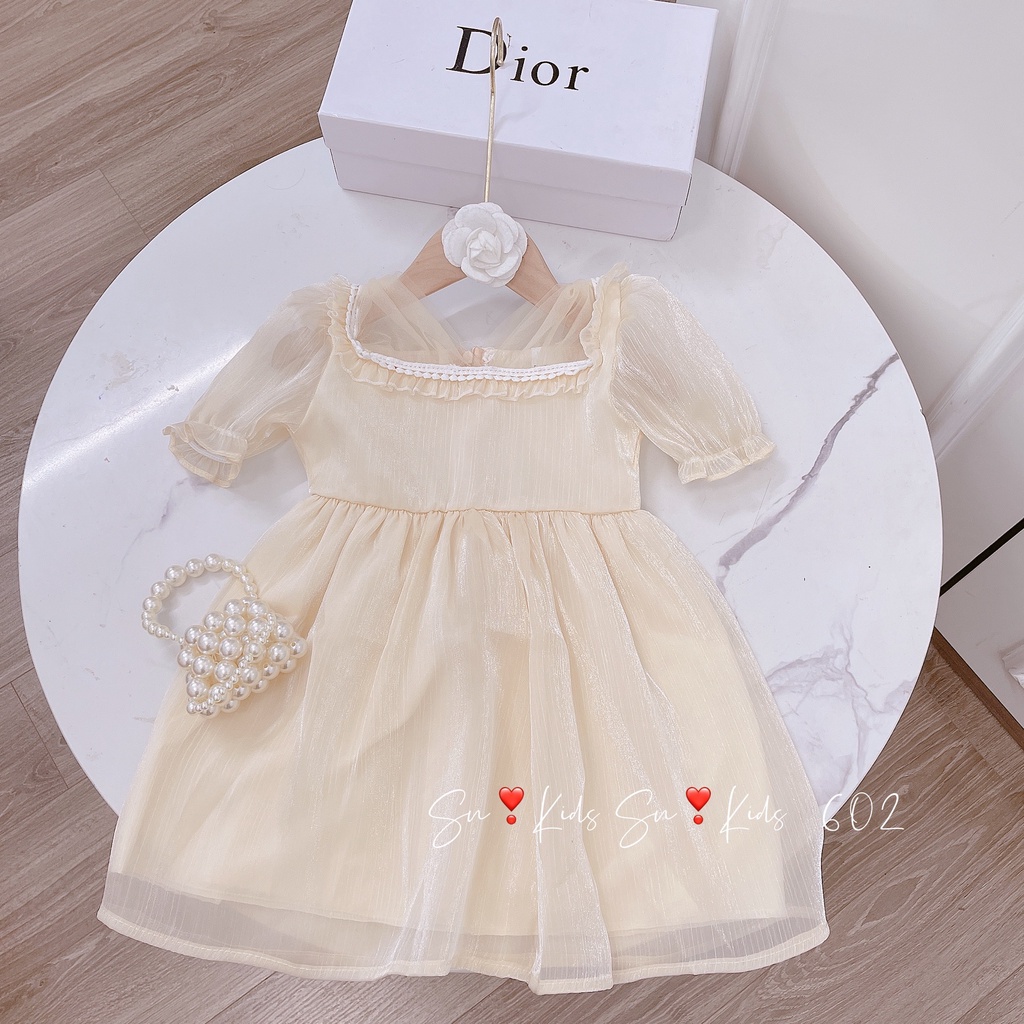 Váy công chúa bé gái, váy tơ mềm phối ren xinh xắn cho bé