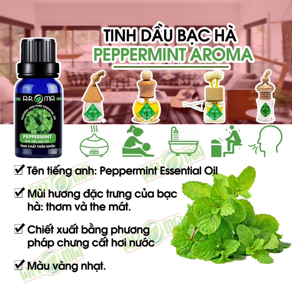 Tinh dầu Bạc hà Peppermint chai lớn, tinh dầu thiên nhiên AROMA thơm phòng đuổi muỗi