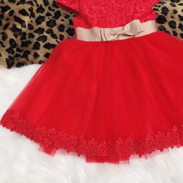 Đầm công chúa ren ruy băng đầm bé gái 7-25kg