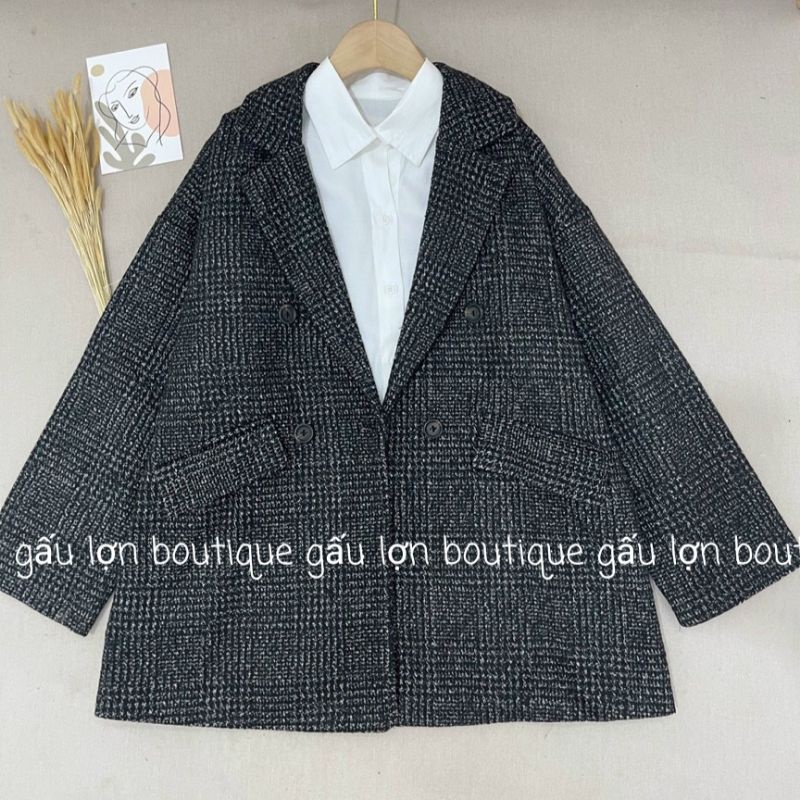 Áo khoác dạ kẻ form rộng phong cách hàn quốc