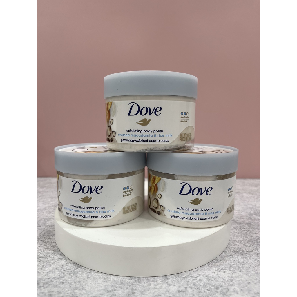 Tẩy Tế Bào Chết Body DOVE Mỹ Macca Giúp Da Mịn Màng Chiết Xuất Từ Thiên Nhiên 298gr