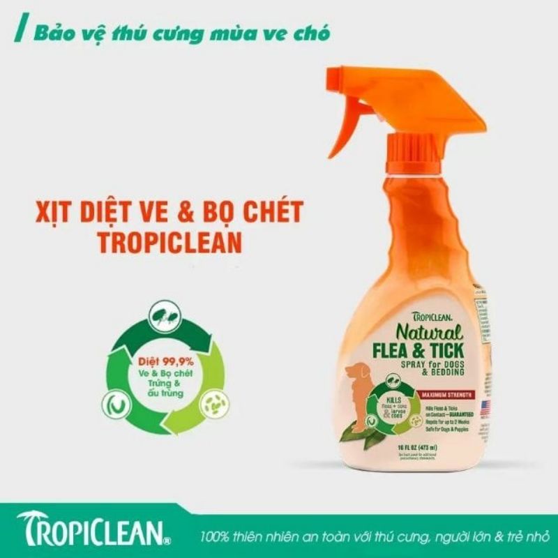 TROPICLEAN FLEA &amp; TICK SPRAY XỊT DIỆT VE BỌ CHÉT CHO CHÓ