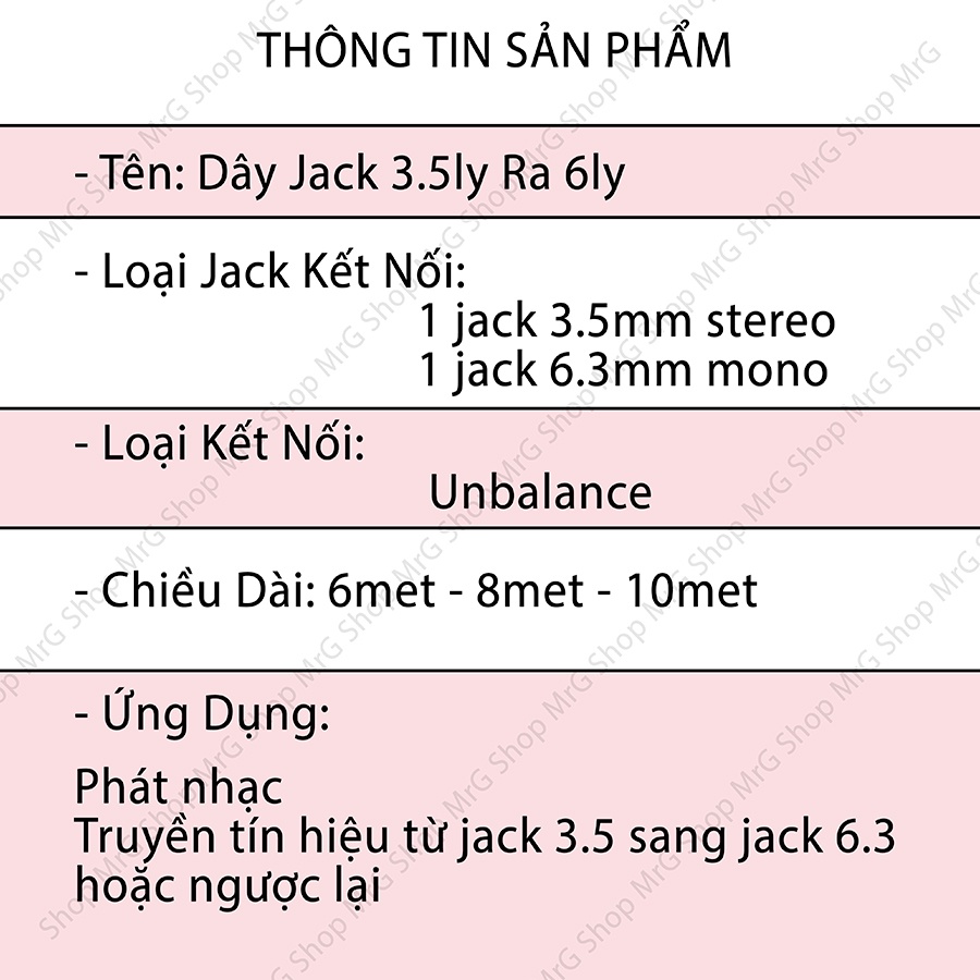 Dây jack 3.5mm sang 6.5mm dài 10met 8met 5met