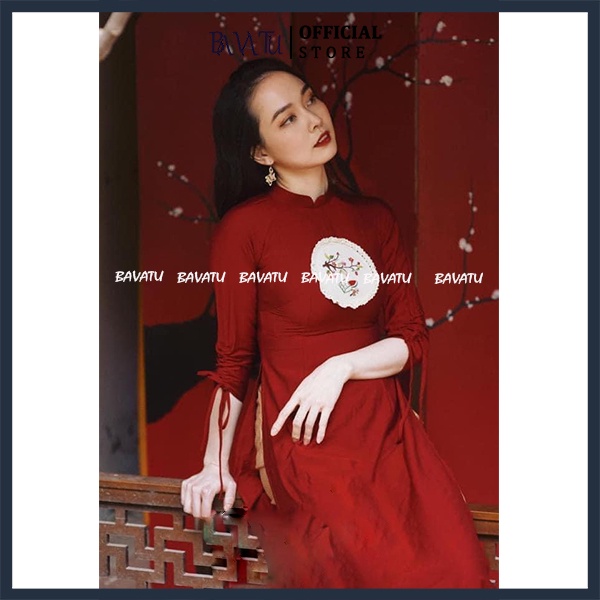 Áo dài cách tân, váy đôi mẹ bé chất đũi tằm mướt nhẹ, đầm màu đỏ diện tết chụp ảnh xuân rất tôn dáng - bavatu. | BigBuy360 - bigbuy360.vn