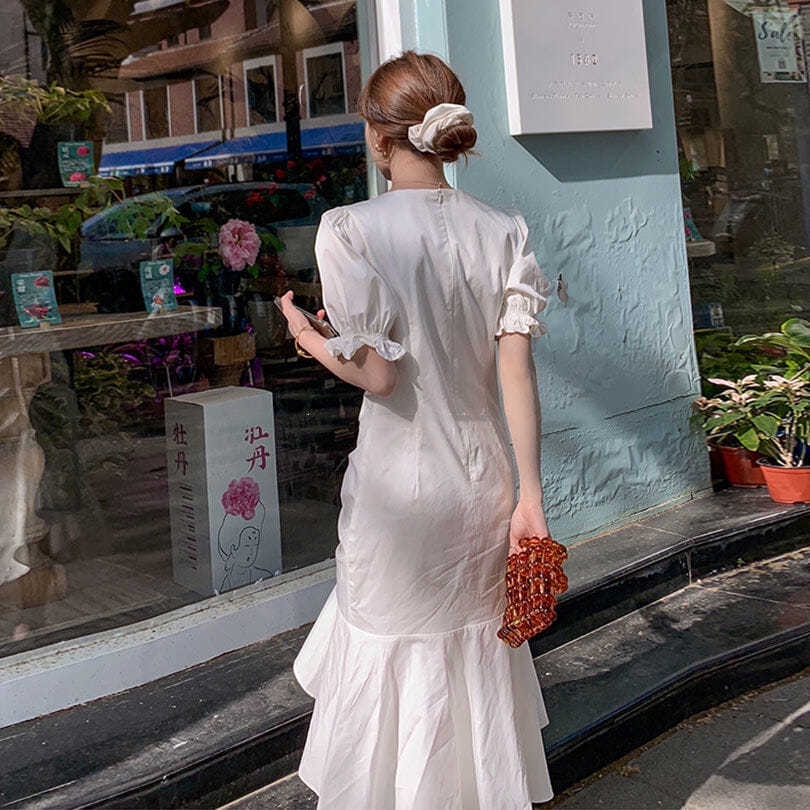 Đầm Đuôi Cá Tay Phồng Cổ Tim Phong Cách Cổ Điển Thanh Lịch Dành Cho Nữ | BigBuy360 - bigbuy360.vn