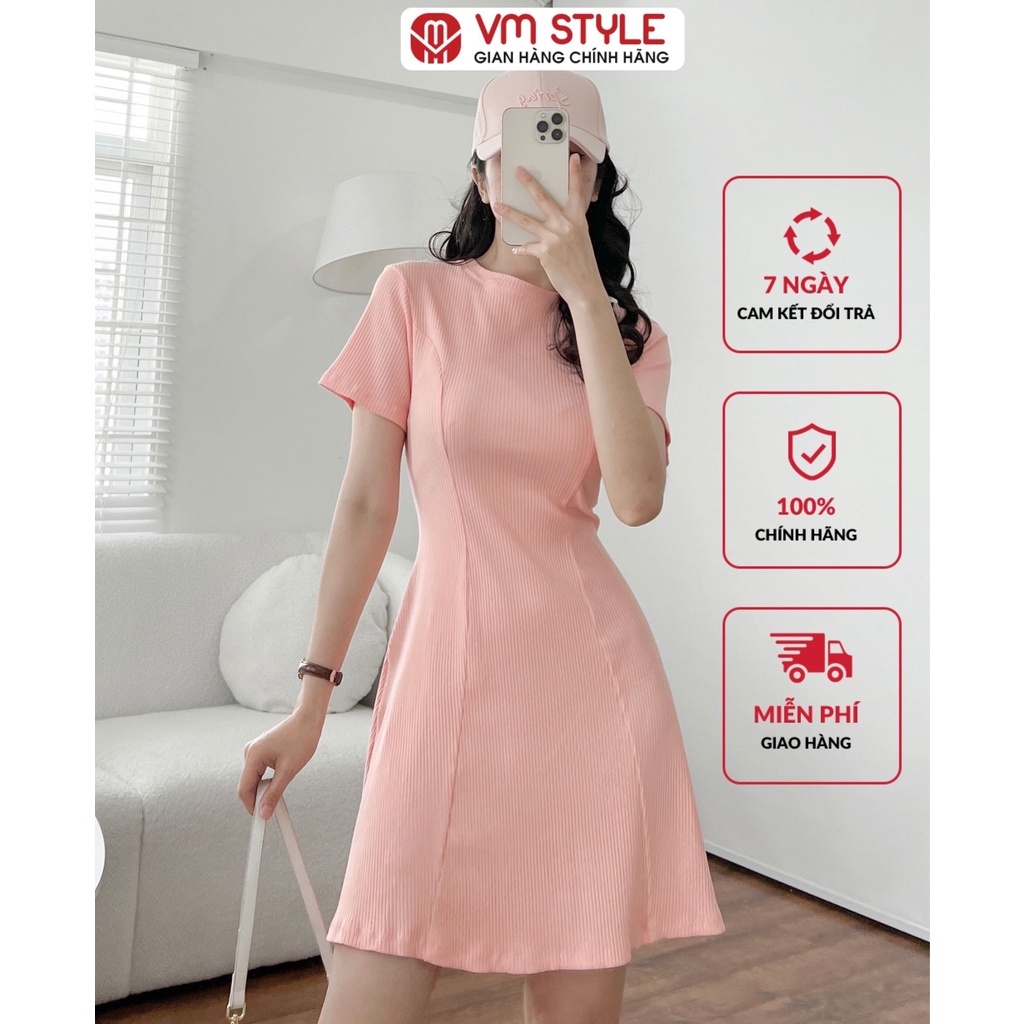 Đầm thun xanh lá VMSTYLE dáng xòe ngắn tay cộc 20252 22VD01T371001 - Hàng mới về