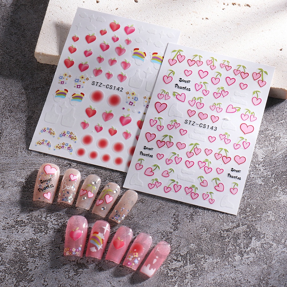 Miếng Dán Trang Trí Móng Tay Chống Thấm Nước Họa Tiết Hoa Và Cầu Vồng Dễ Thương