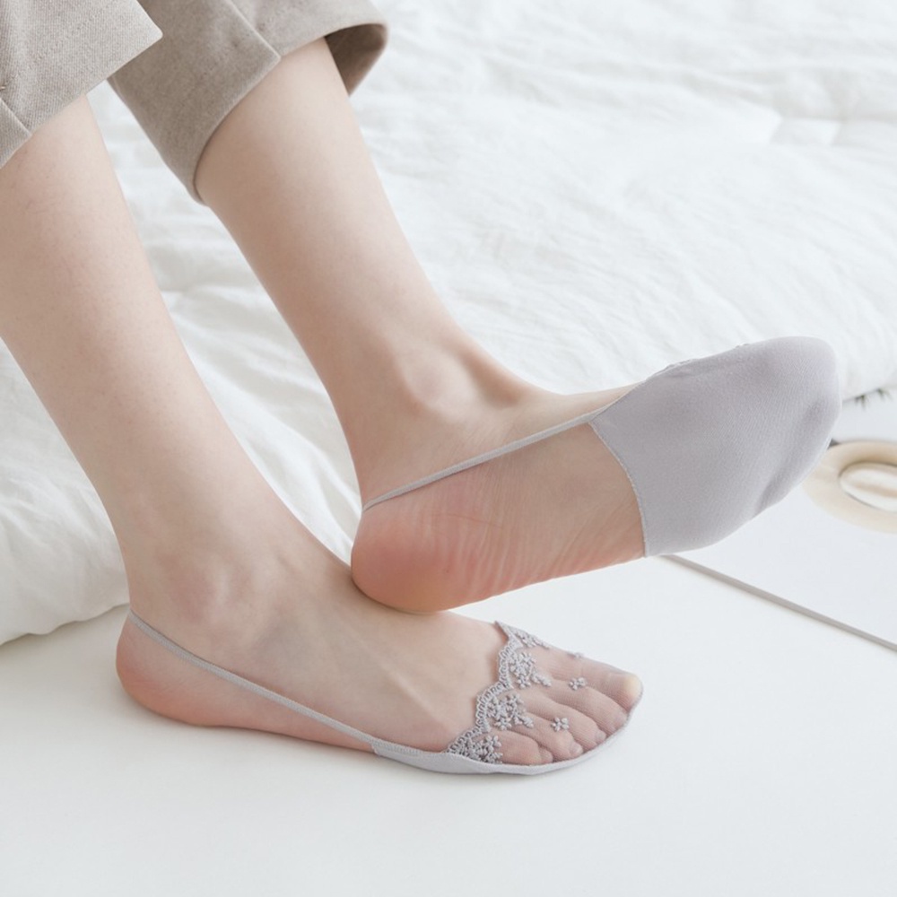 Vớ Thuyền Cao Gót Vải Ren Màu Trơn Thoáng Khí Thời Trang Mùa Hè Cho Nữ